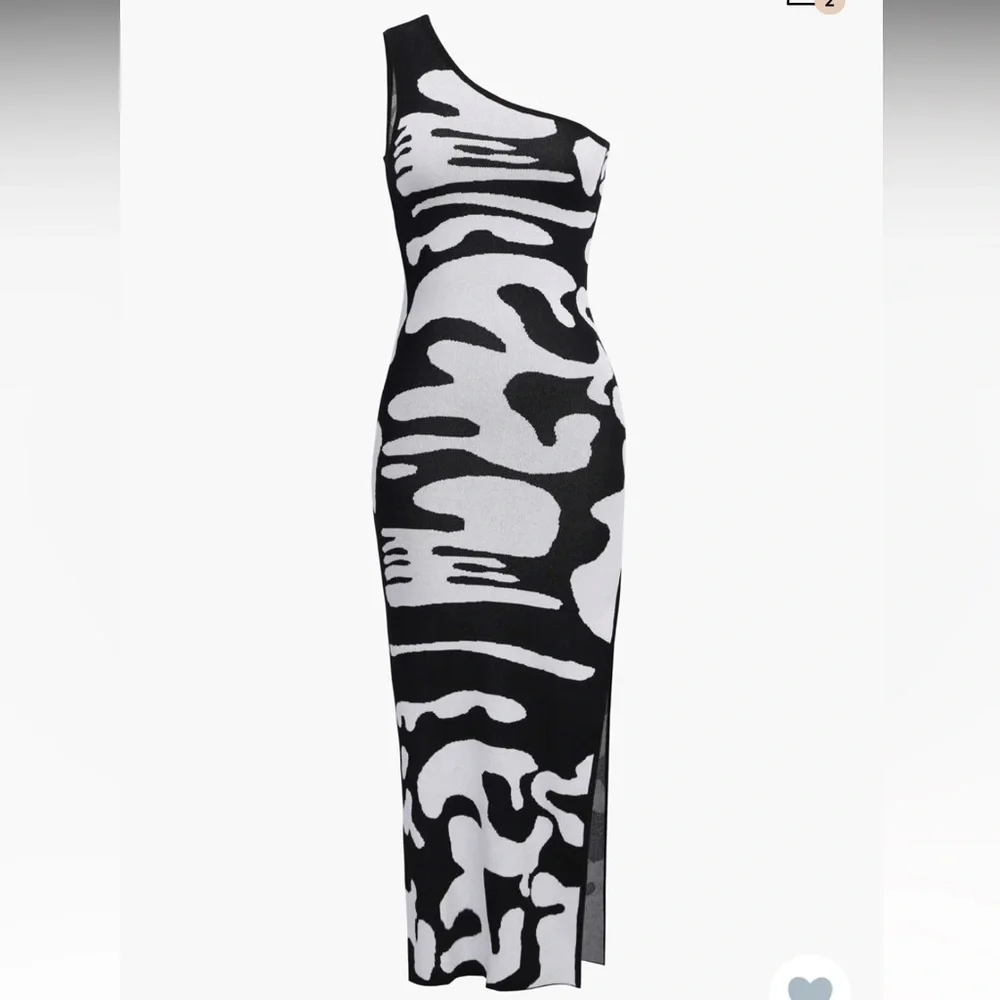 Colorblock One Shoulder Slit Knit Dress - Picture 1 of 2